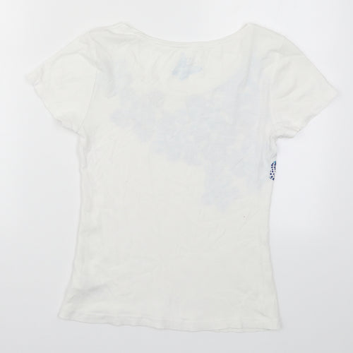 Debenhams Womens White Floral  Basic T-Shirt Size 12  - Blue Flowers