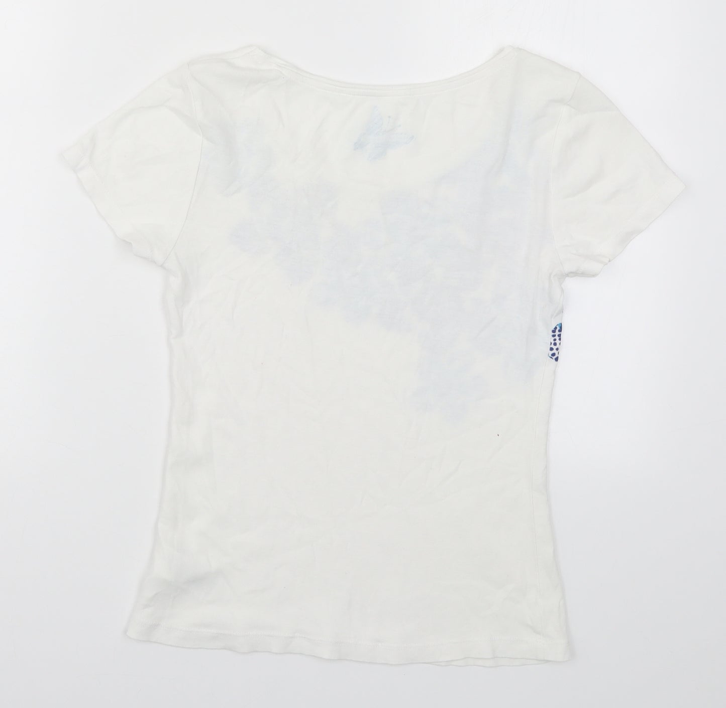 Debenhams Womens White Floral  Basic T-Shirt Size 12  - Blue Flowers