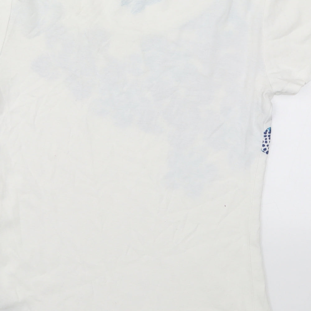Debenhams Womens White Floral  Basic T-Shirt Size 12  - Blue Flowers