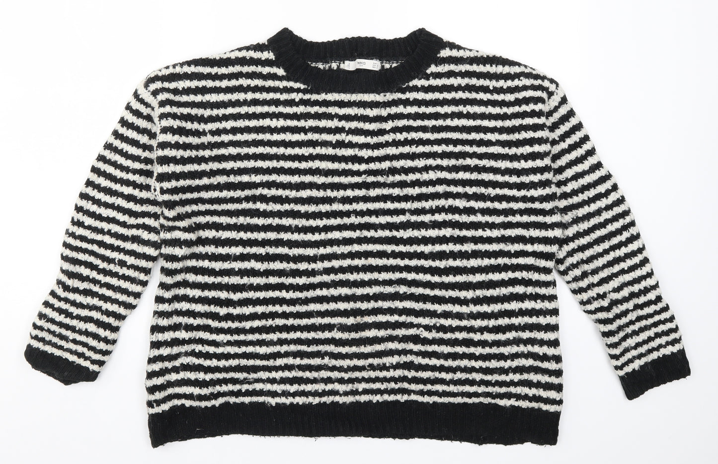 Mango Womens Black Striped Knit Pullover Jumper Size L