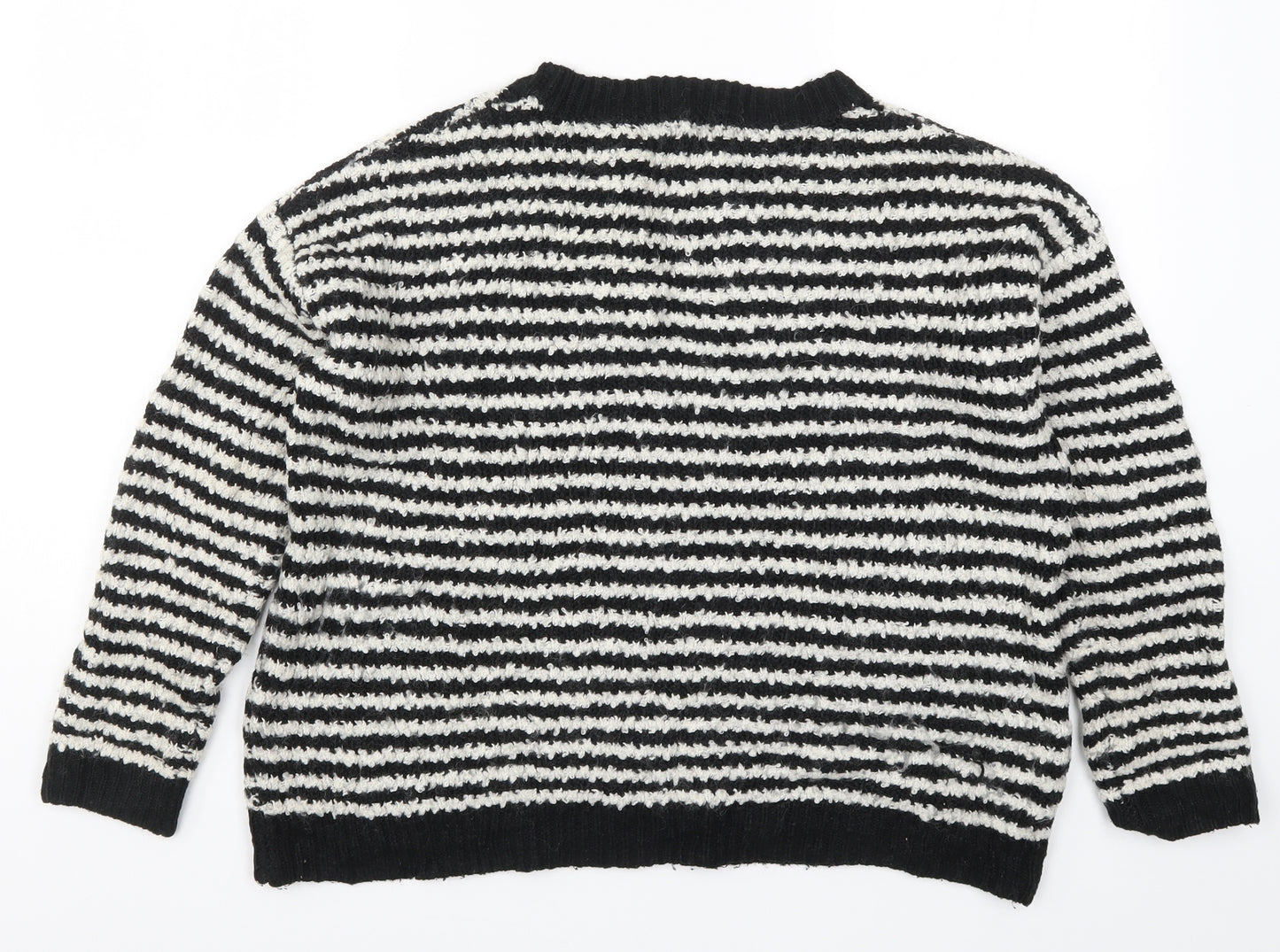 Mango Womens Black Striped Knit Pullover Jumper Size L