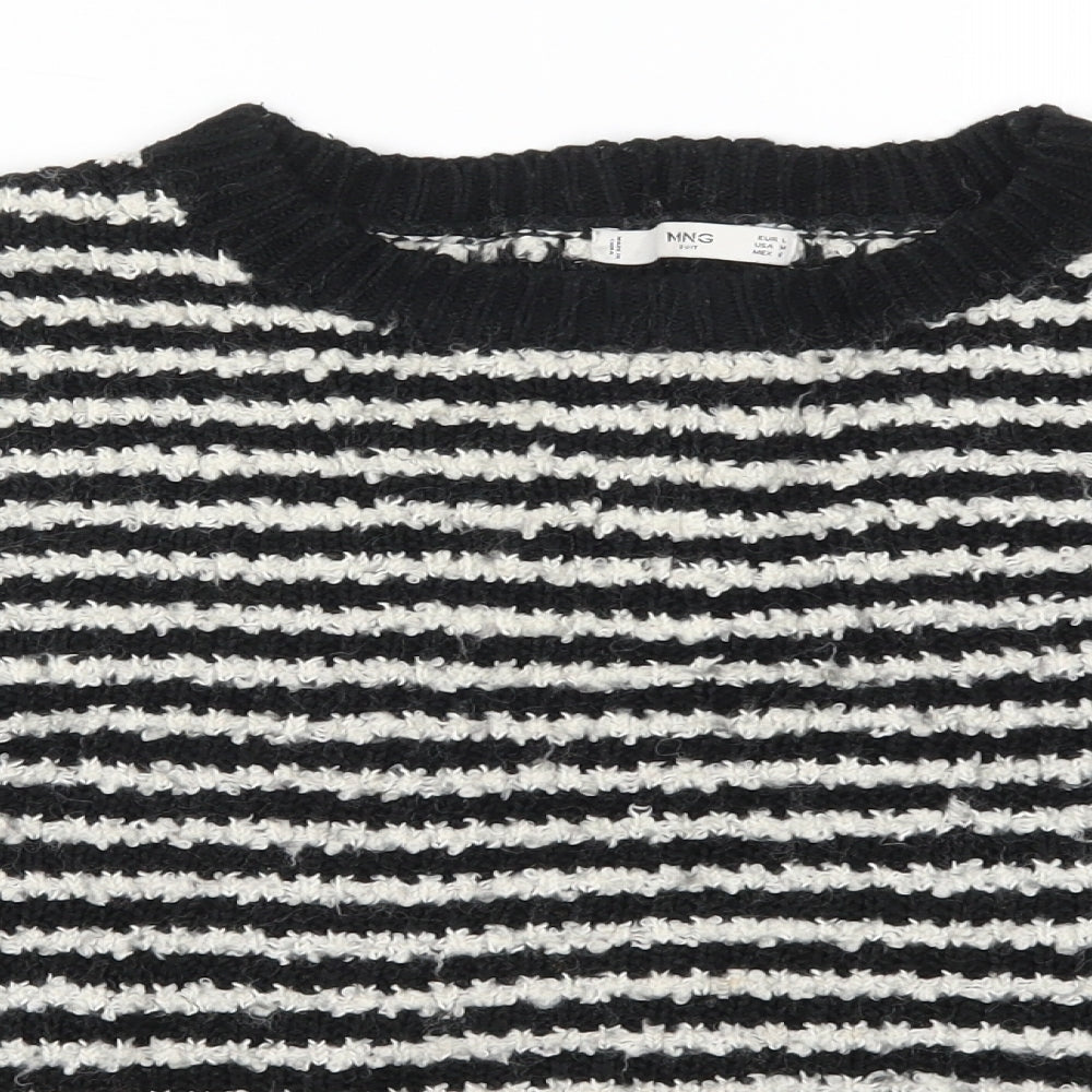Mango Womens Black Striped Knit Pullover Jumper Size L
