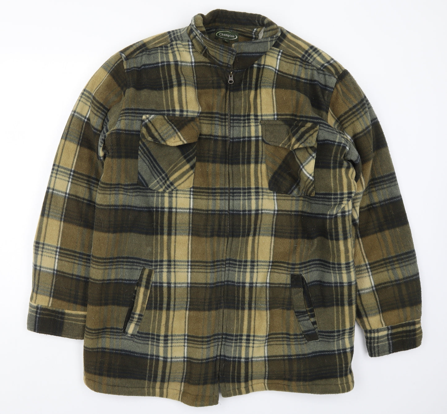 Champion Mens Green Check Fleece Jacket  Size L