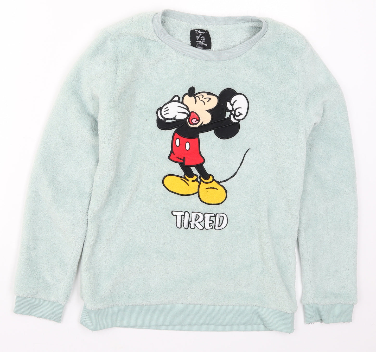 Primark Womens Green Solid  Top Pyjama Top Size 6  - Mickey Mouse Tired