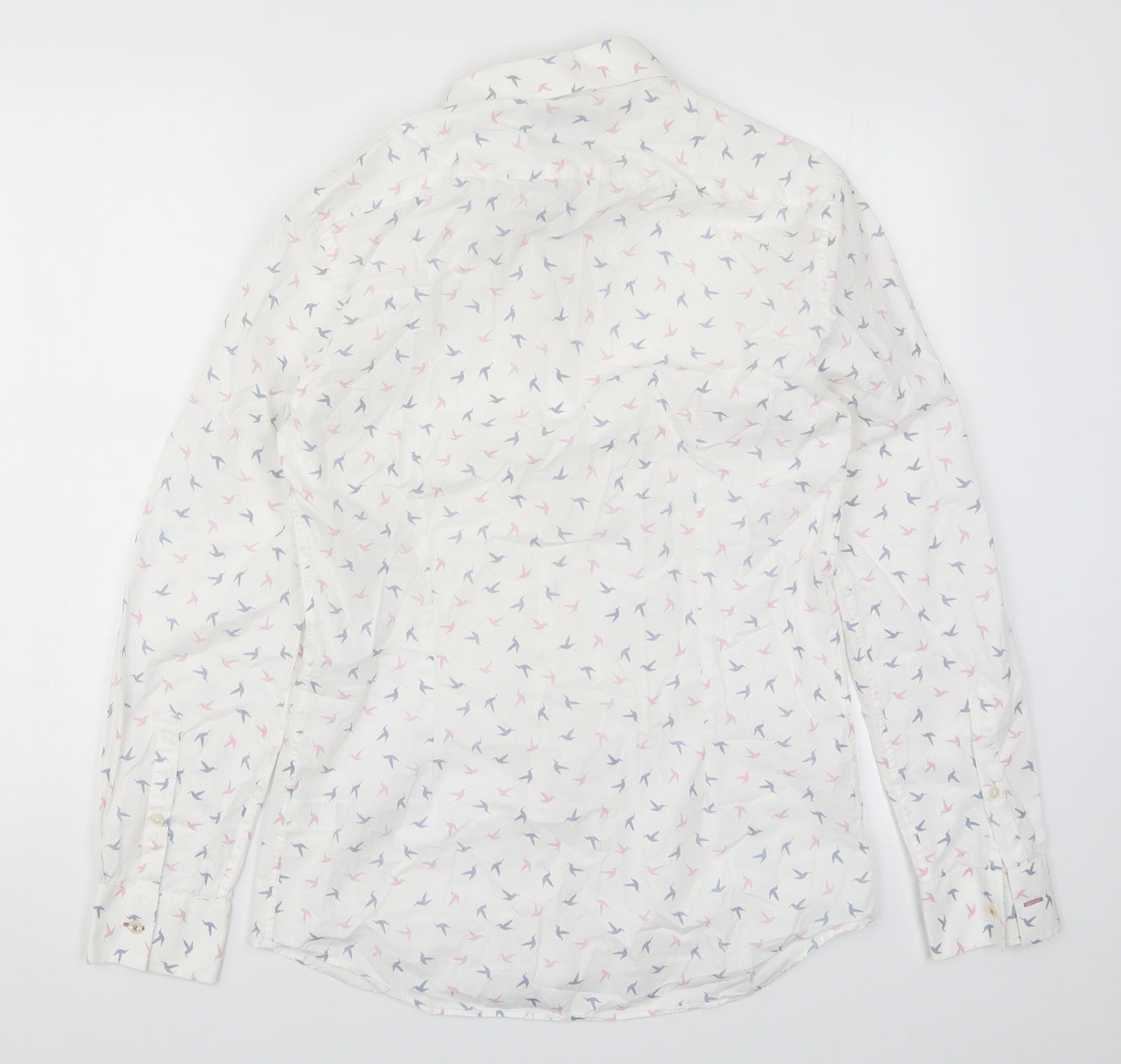 Marks and Spencer Mens White    Button-Up Size S  - Pink and Blue Bird Print