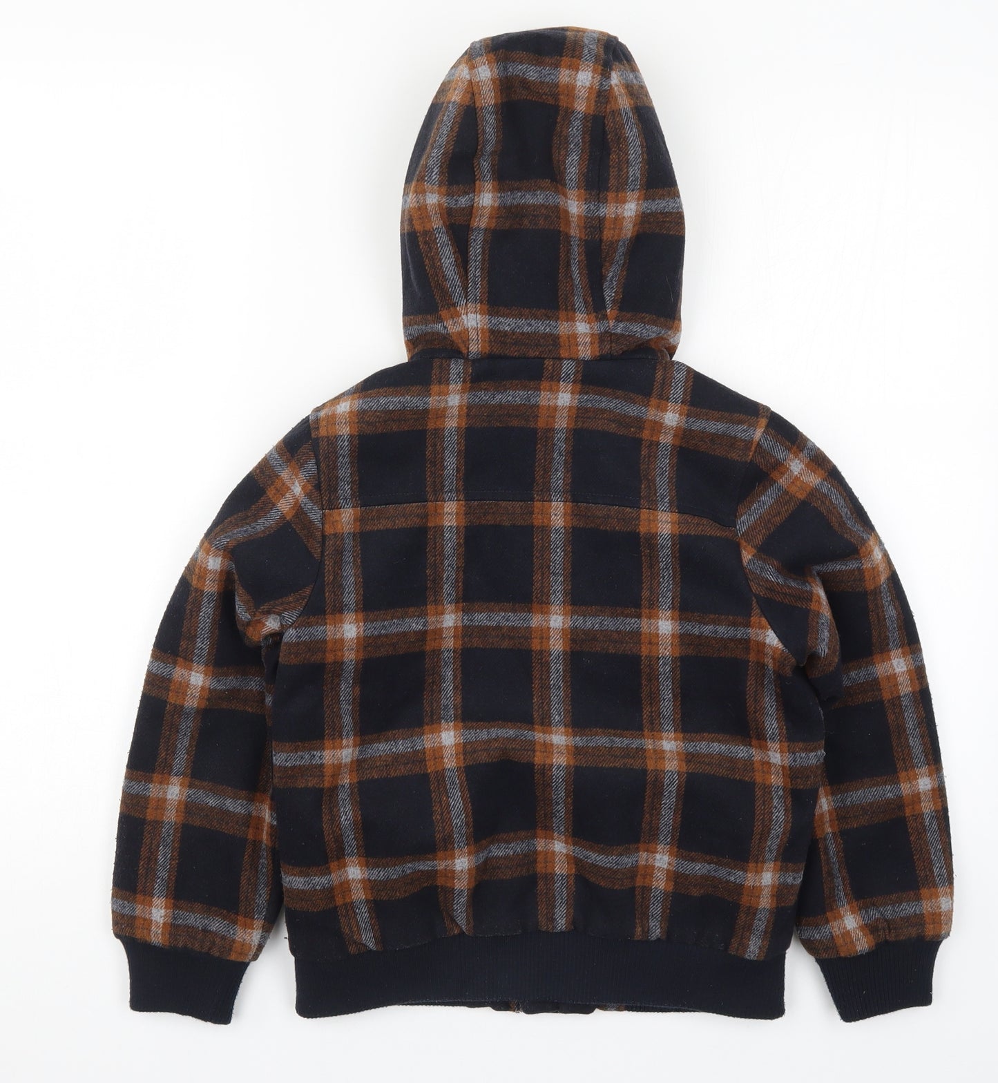 Preworn Boys Brown Check  Jacket Coat Size 7 Years  - Blue