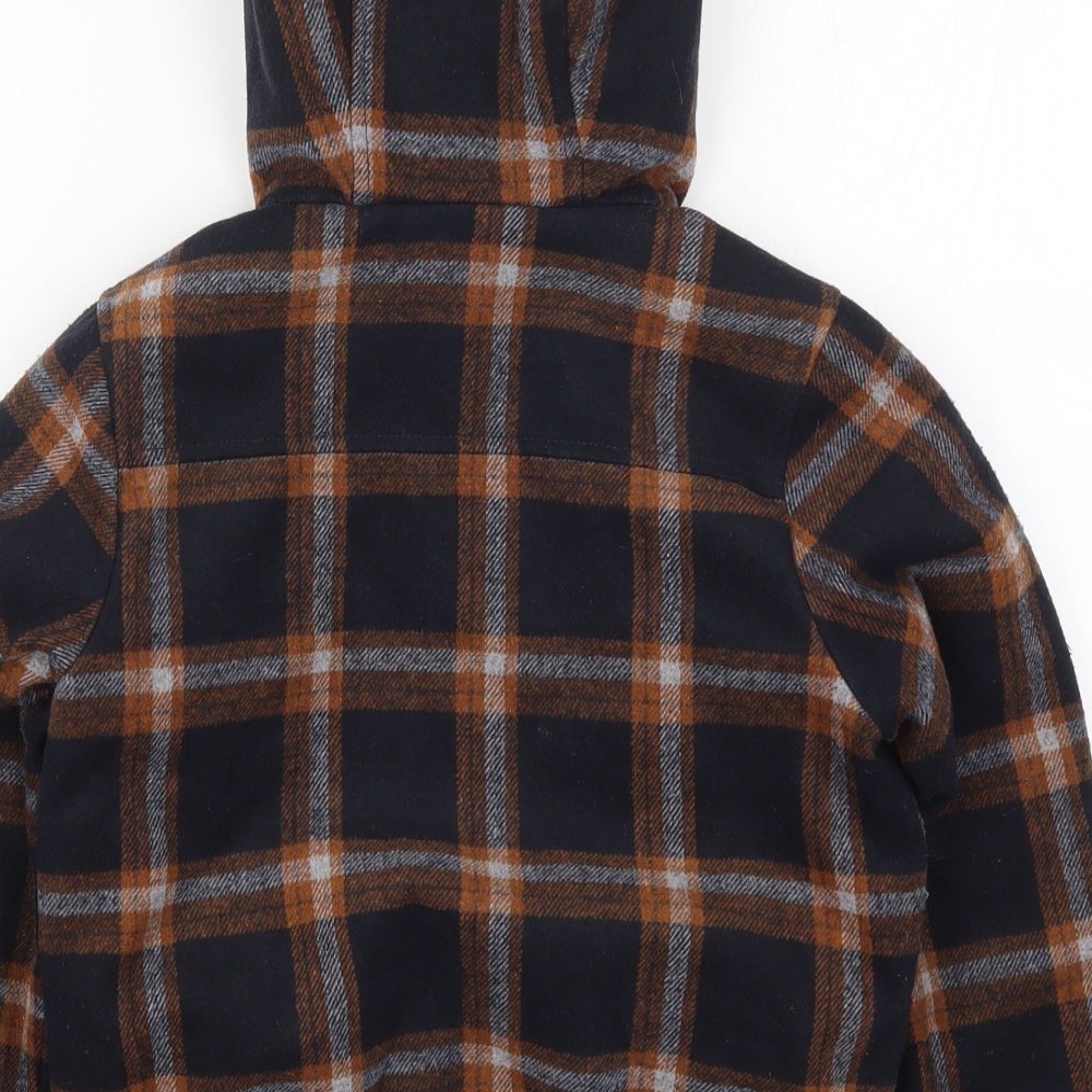 Preworn Boys Brown Check  Jacket Coat Size 7 Years  - Blue