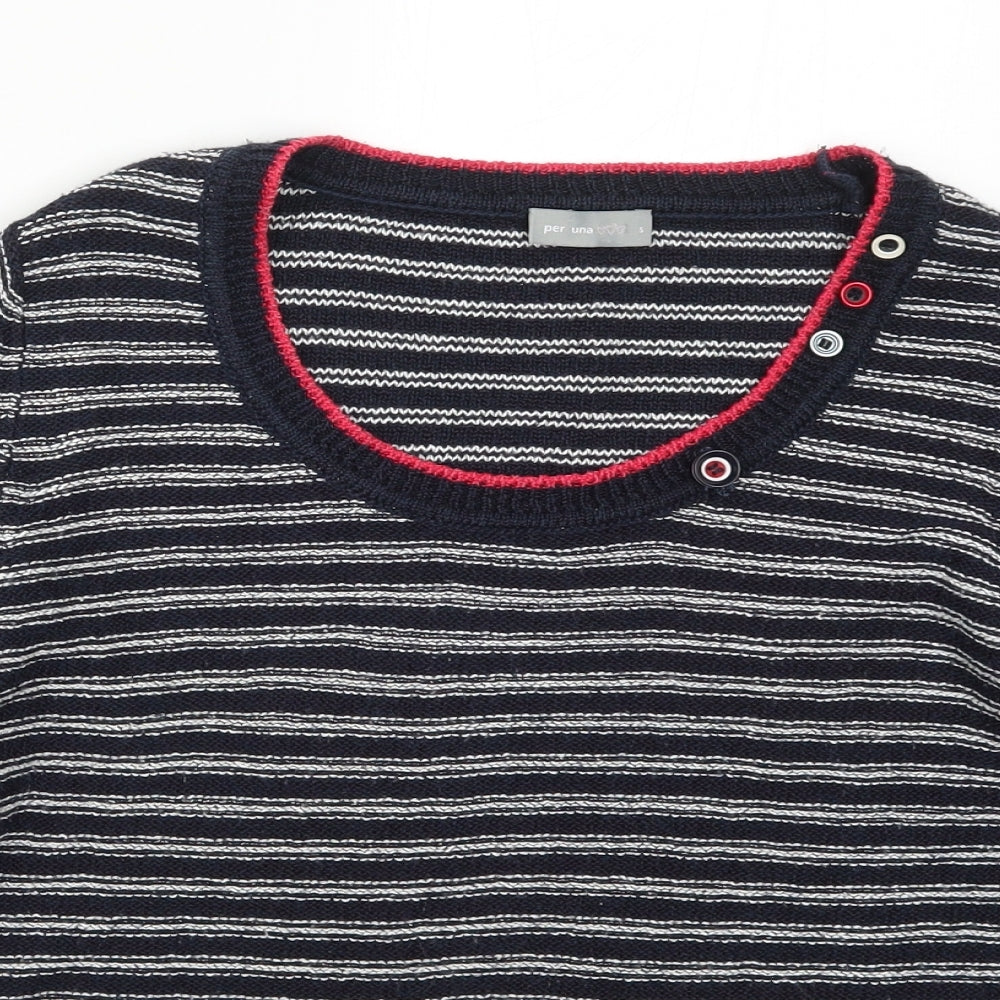 Per Una Womens Blue Striped Knit Pullover Jumper Size S