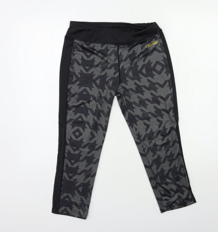 ellesse Womens Black Geometric Compression Leggings Size 10 L19 in