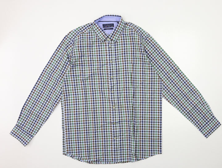 R B BOSTON Mens Blue Check Button-Up Size XL