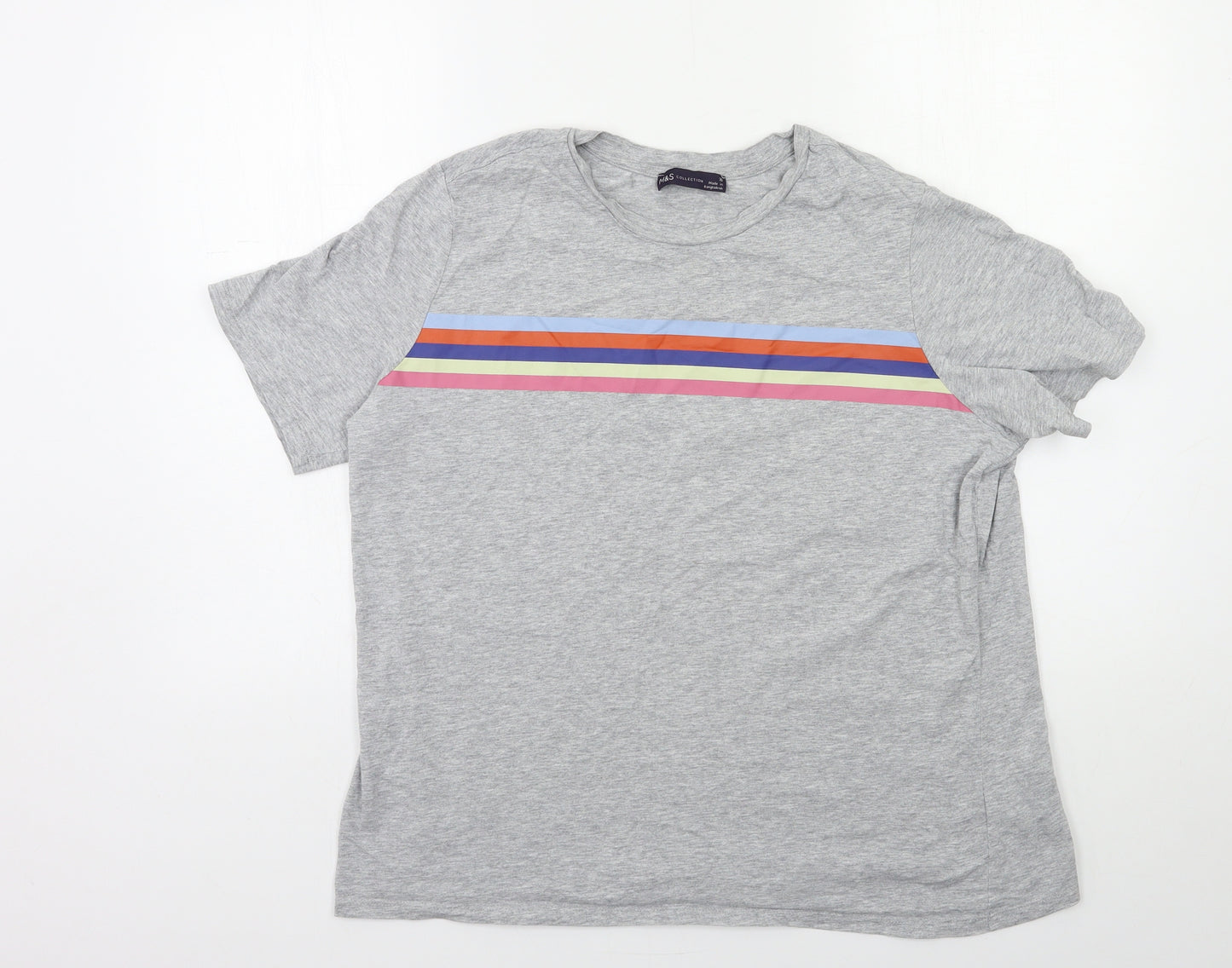 Marks and Spencer Womens Grey Striped  Basic T-Shirt Size 16