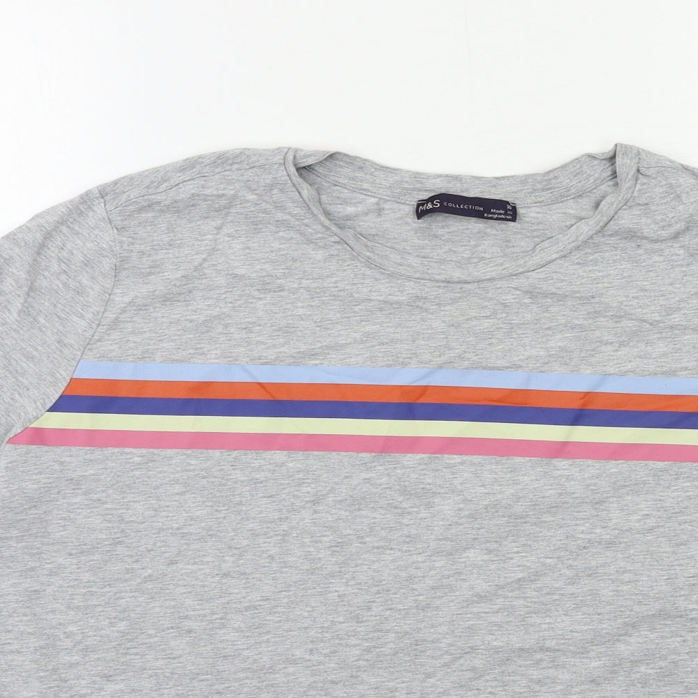 Marks and Spencer Womens Grey Striped  Basic T-Shirt Size 16