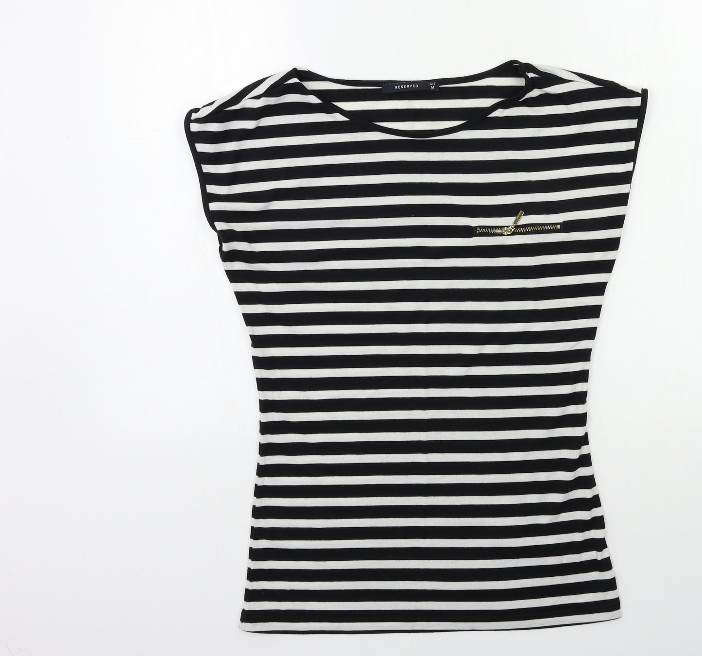 RESERVED Womens Black Striped  Basic T-Shirt Size M