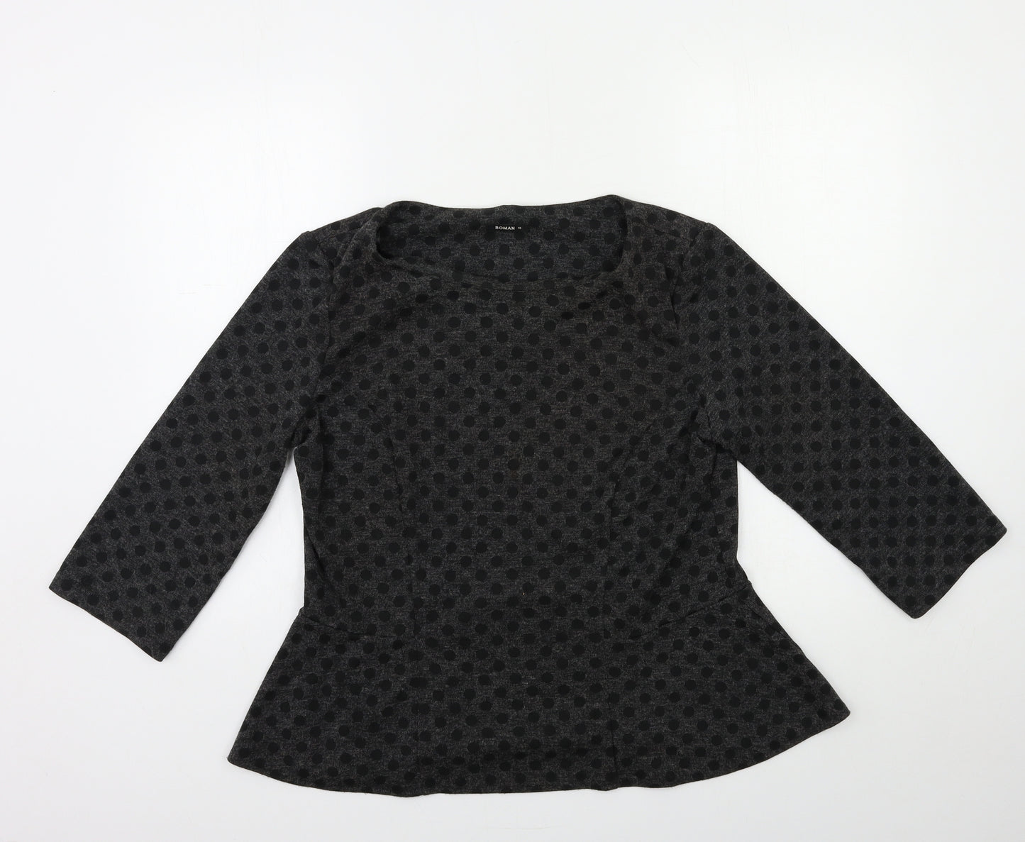 Roman Womens Grey Polka Dot  Basic T-Shirt Size 18