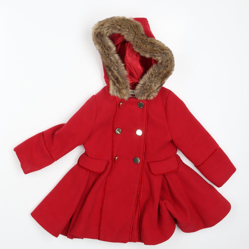 F&F Girls Red   Overcoat Coat Size 3-4 Years