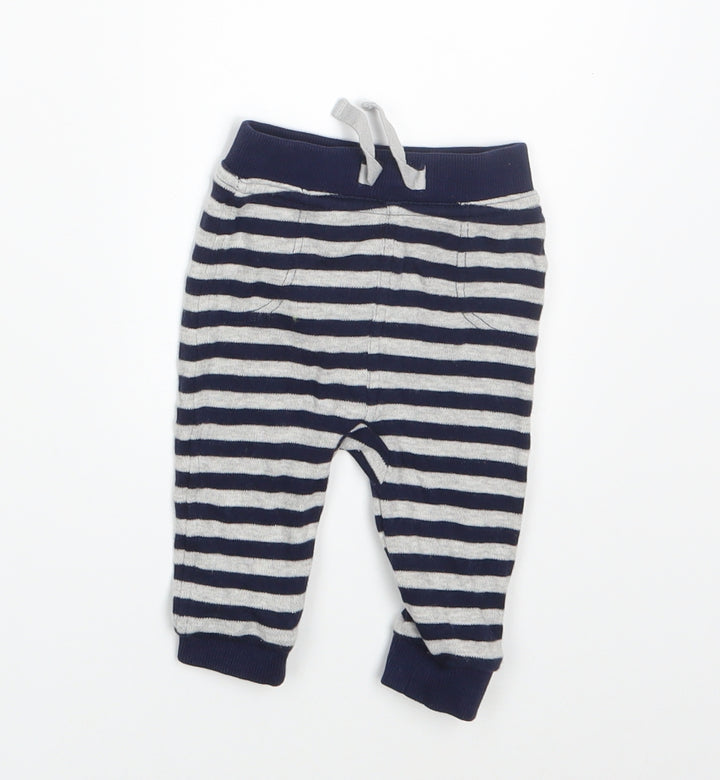 George Boys Blue Striped  Jogger Trousers Size 3-6 Months  - Waist 14in; Inside  leg 6in
