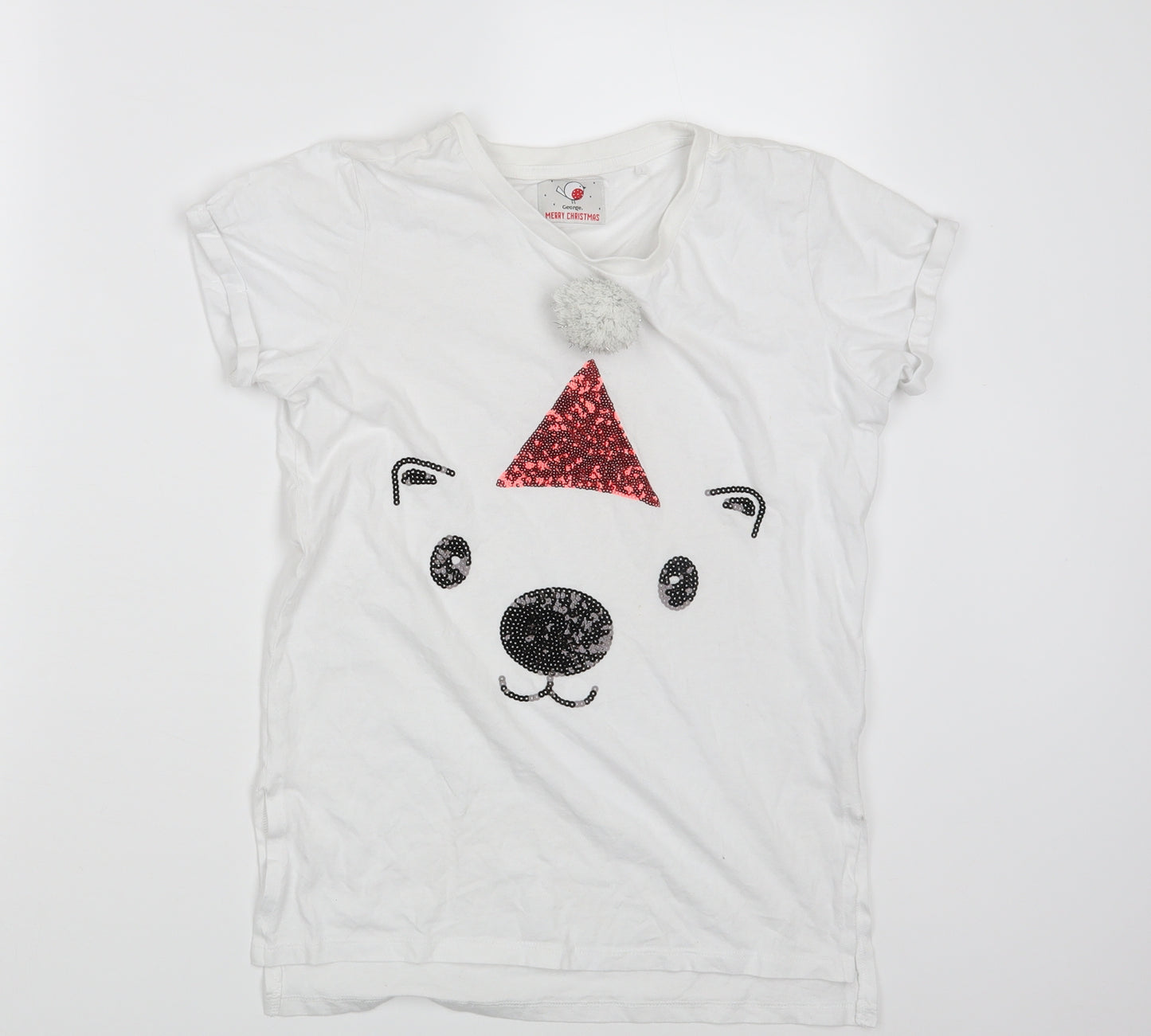 George Womens White   Basic T-Shirt Size 8  - Seasonal Christmas Festive Holiday