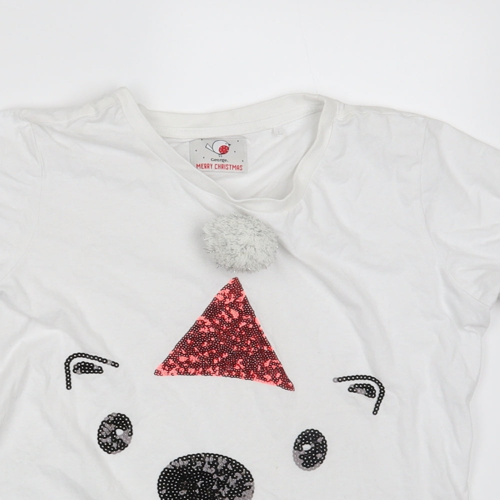 George Womens White   Basic T-Shirt Size 8  - Seasonal Christmas Festive Holiday