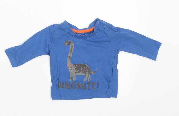 Primark Boys Blue Animal Print  Basic T-Shirt Size 0-3 Months  - Dinomite!