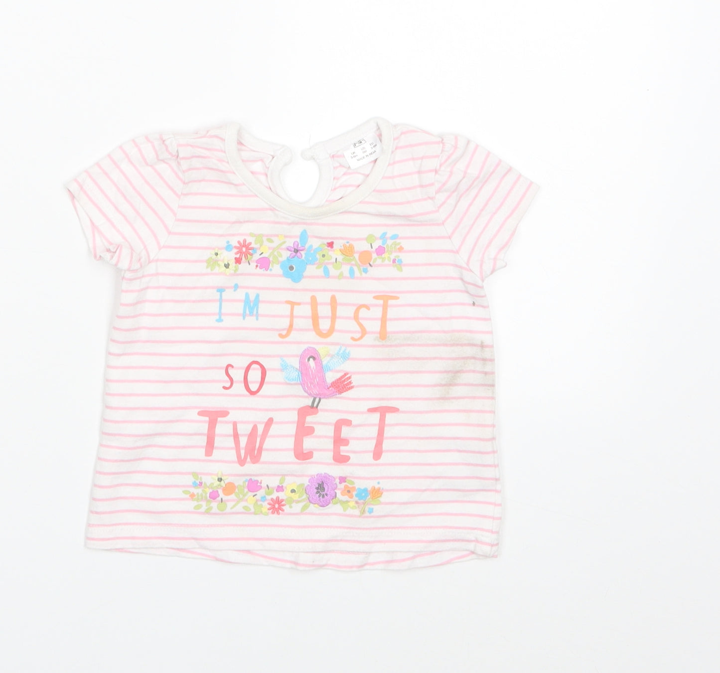 F&F Girls Pink Striped  Basic T-Shirt Size 3-6 Months