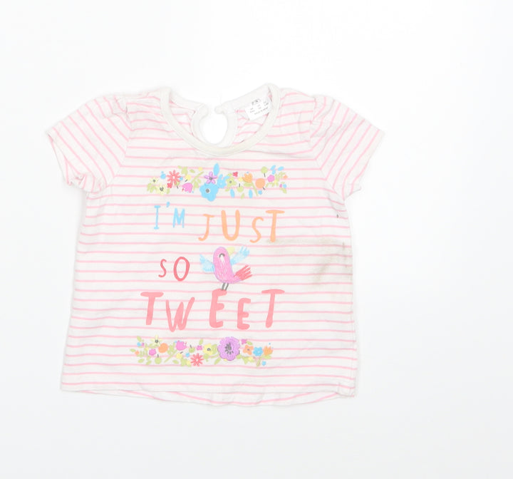F&F Girls Pink Striped  Basic T-Shirt Size 3-6 Months