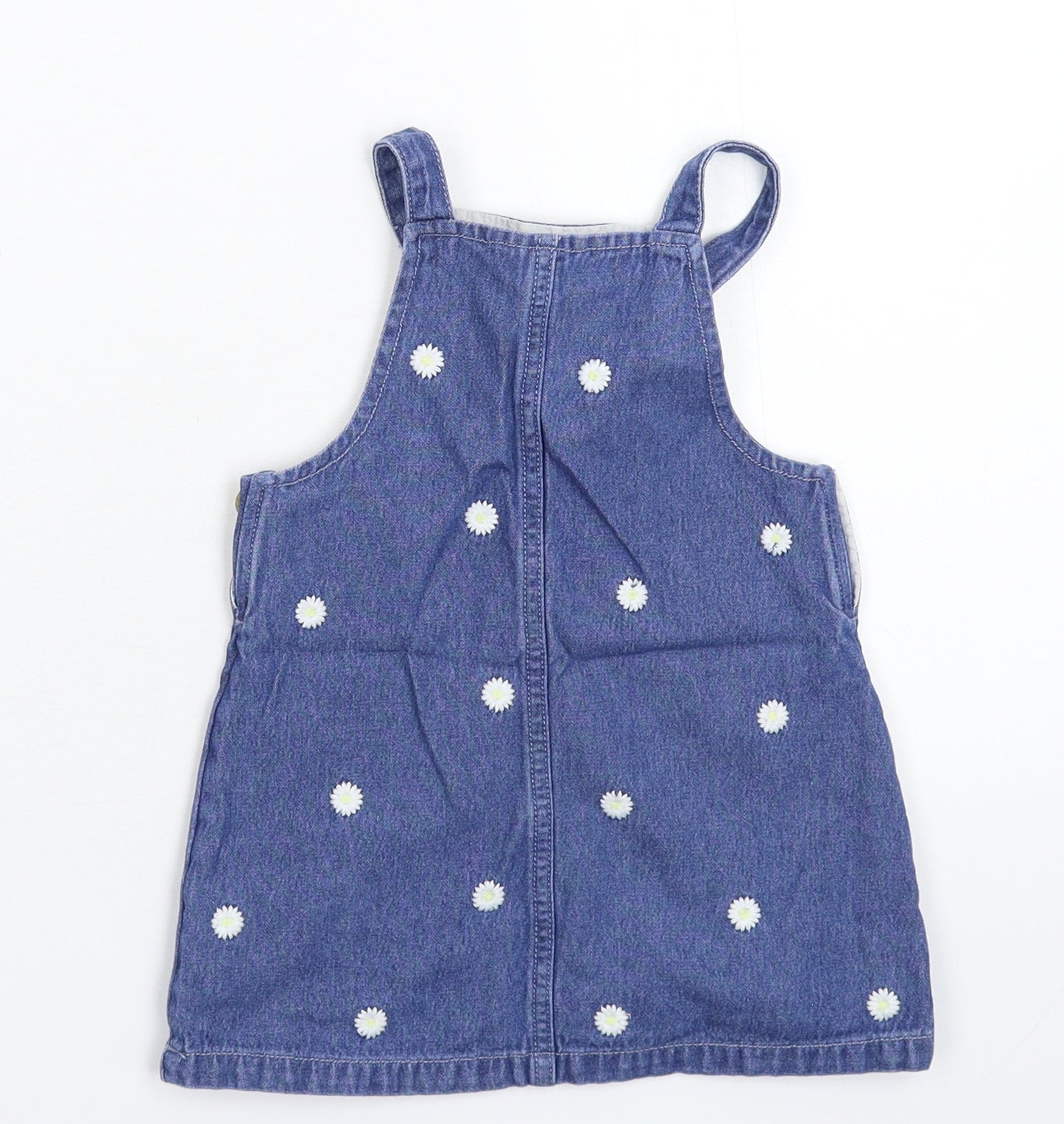 TU Girls Blue Floral Denim Pinafore/Dungaree Dress  Size 12-18 Months