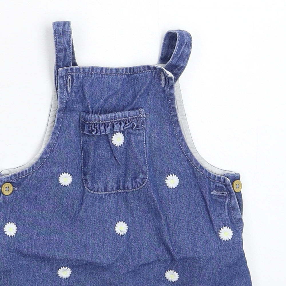 TU Girls Blue Floral Denim Pinafore/Dungaree Dress  Size 12-18 Months