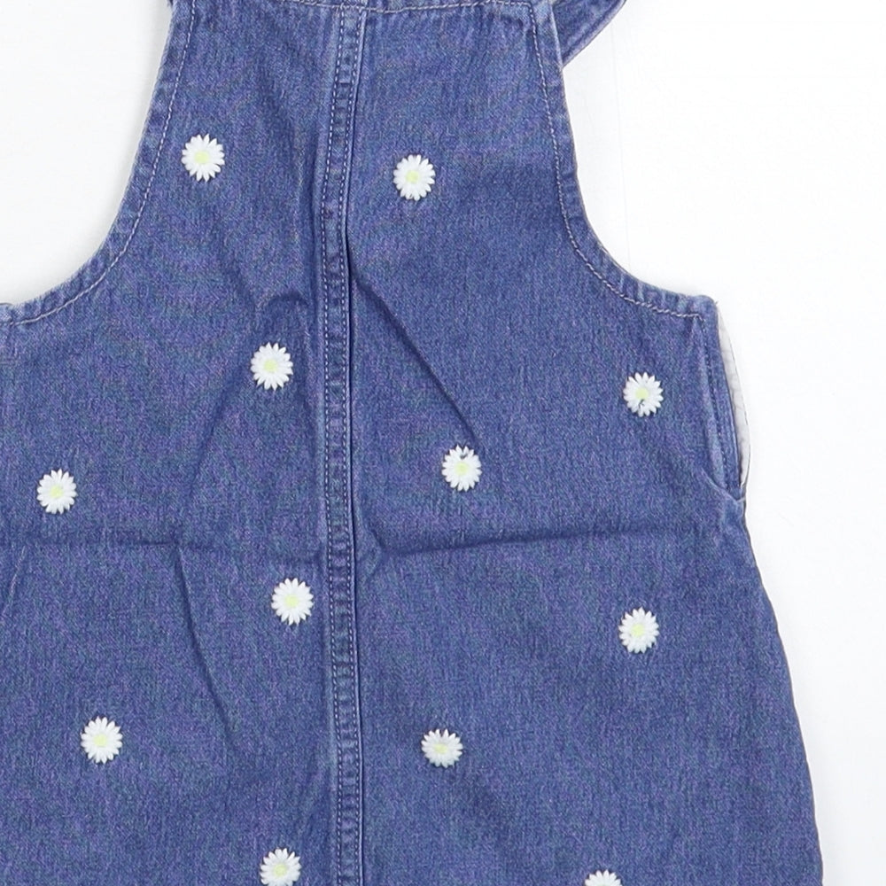 TU Girls Blue Floral Denim Pinafore/Dungaree Dress  Size 12-18 Months