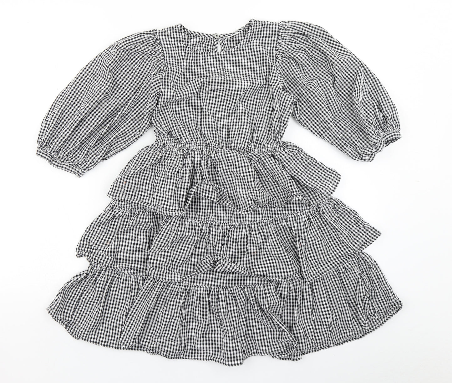 NEXT Girls Black Check  A-Line  Size 9 Years  - Balloon Sleeve