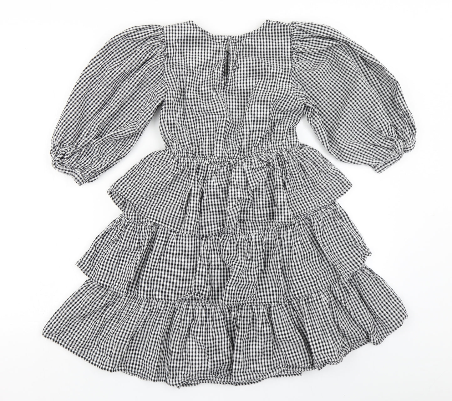 NEXT Girls Black Check  A-Line  Size 9 Years  - Balloon Sleeve