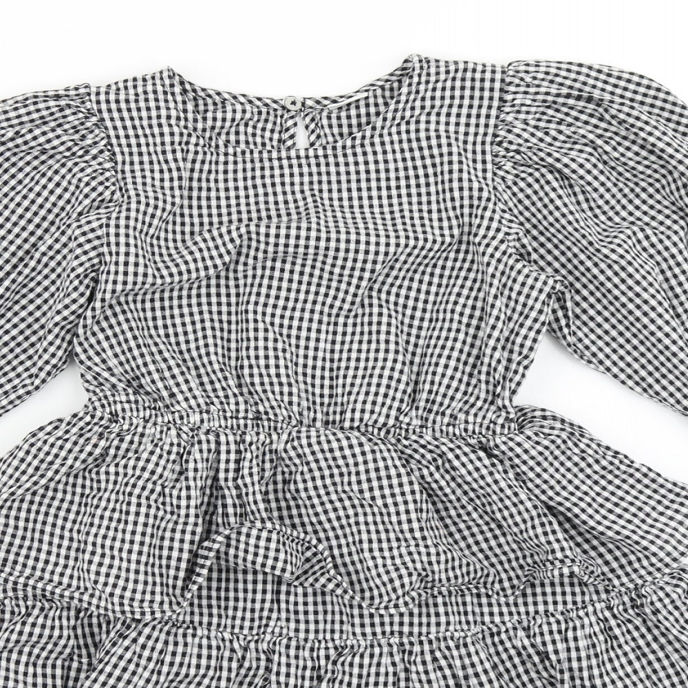 NEXT Girls Black Check  A-Line  Size 9 Years  - Balloon Sleeve