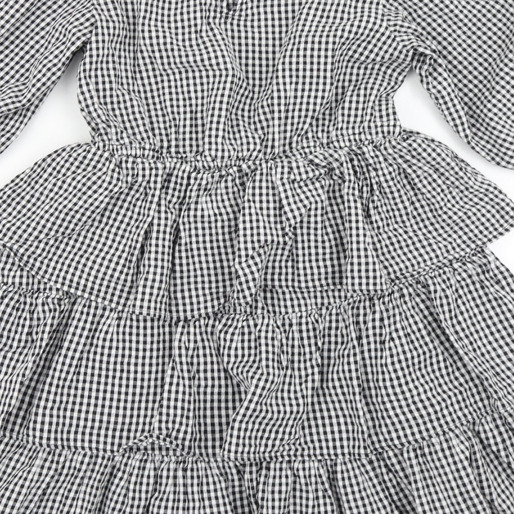NEXT Girls Black Check  A-Line  Size 9 Years  - Balloon Sleeve