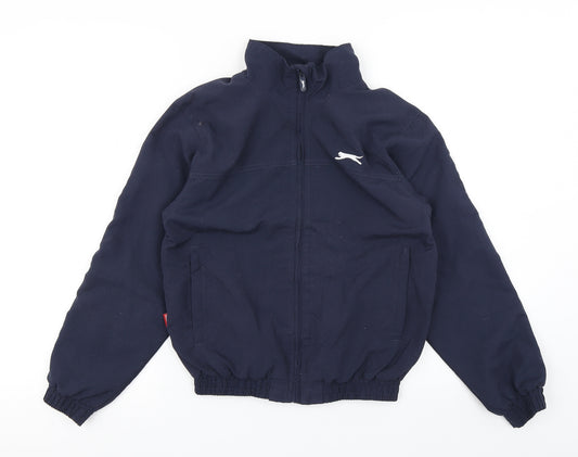 Front view of Slazenger boys’ blue jacket, size 7-8, years