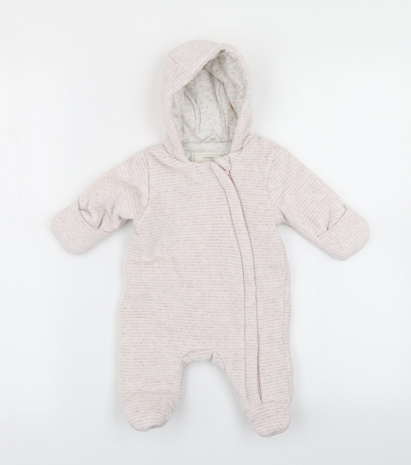 George Girls Pink Striped  Jacket Snowsuit Size Newborn