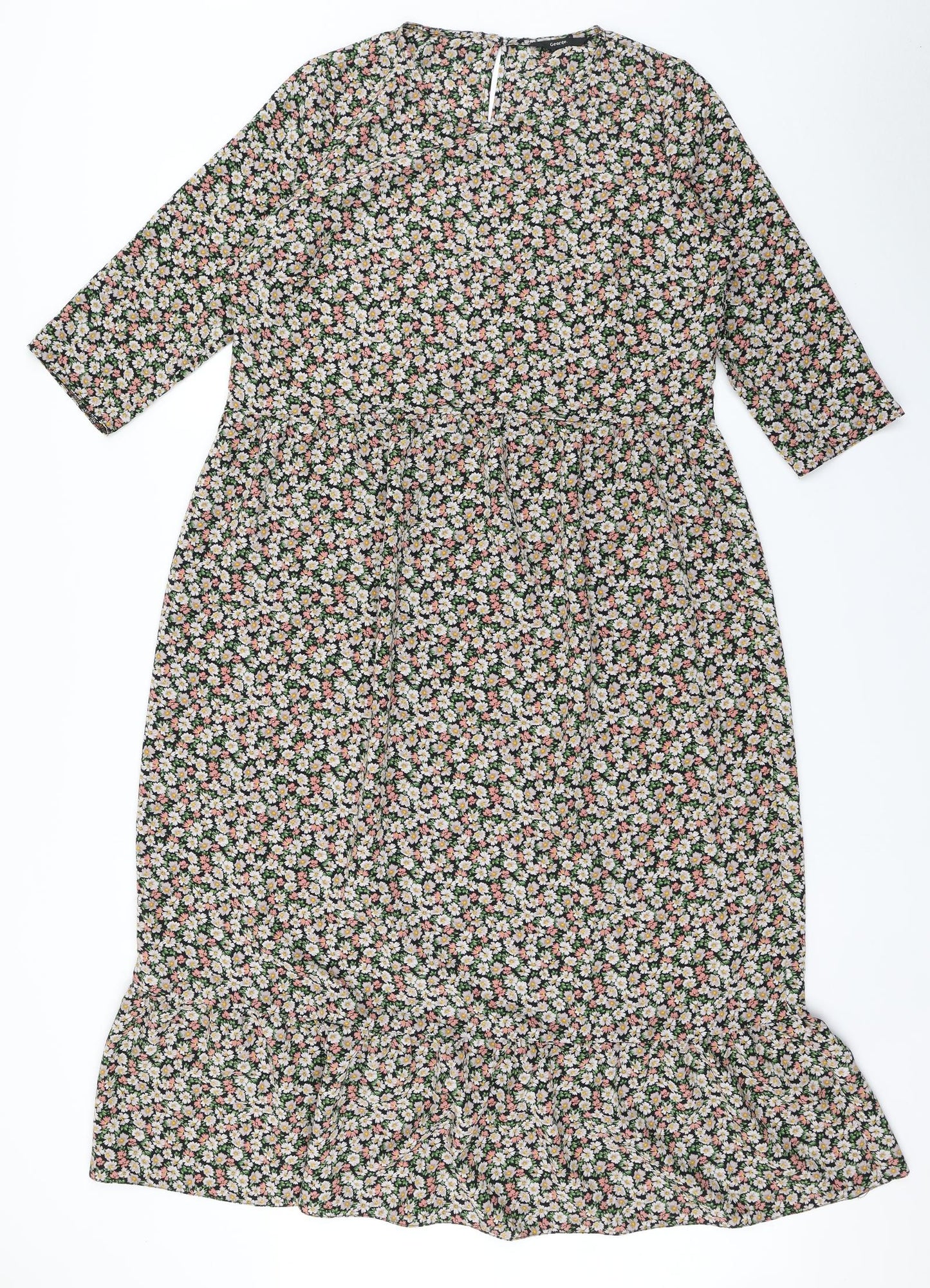 George Womens Black Floral  A-Line  Size 14