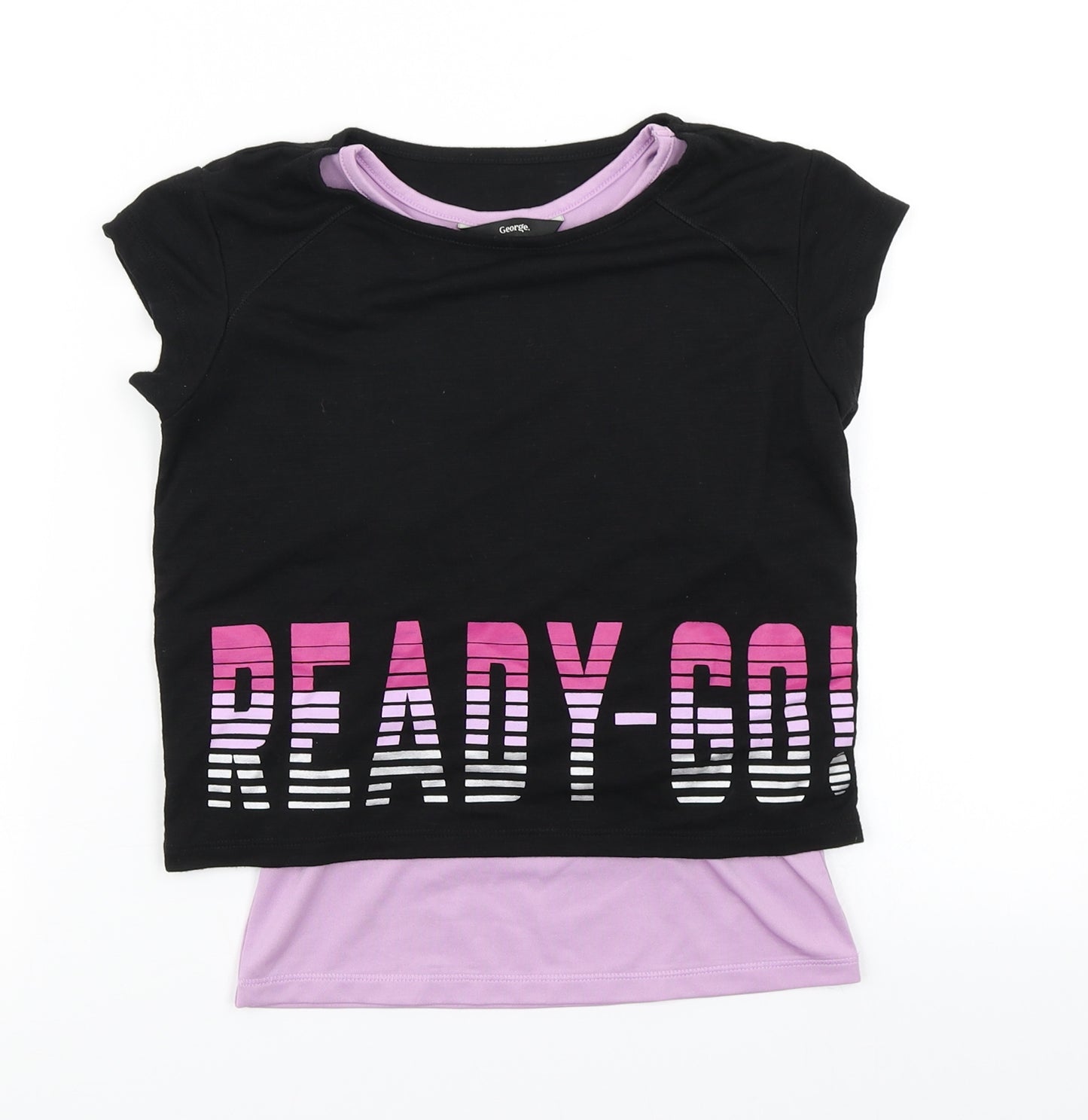 George Girls Black   Basic T-Shirt Size 5-6 Years