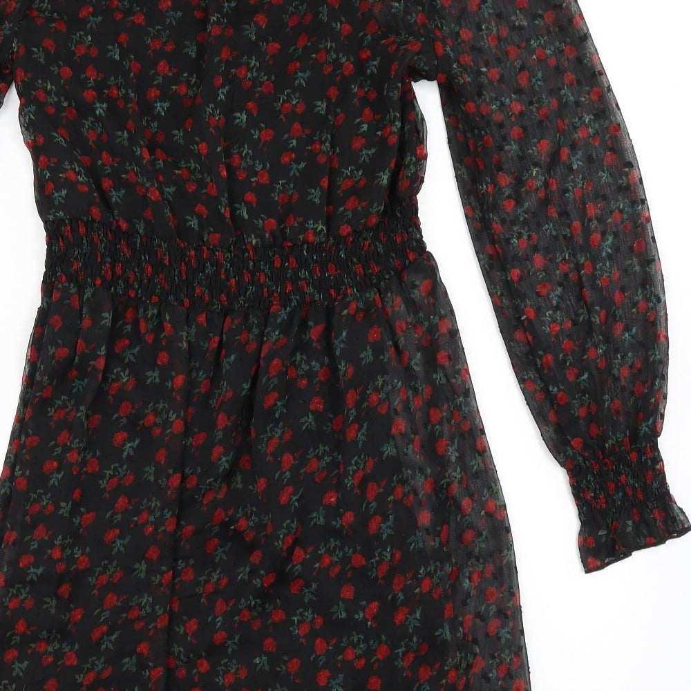 Papaya Womens Black Floral  Skater Dress  Size 8