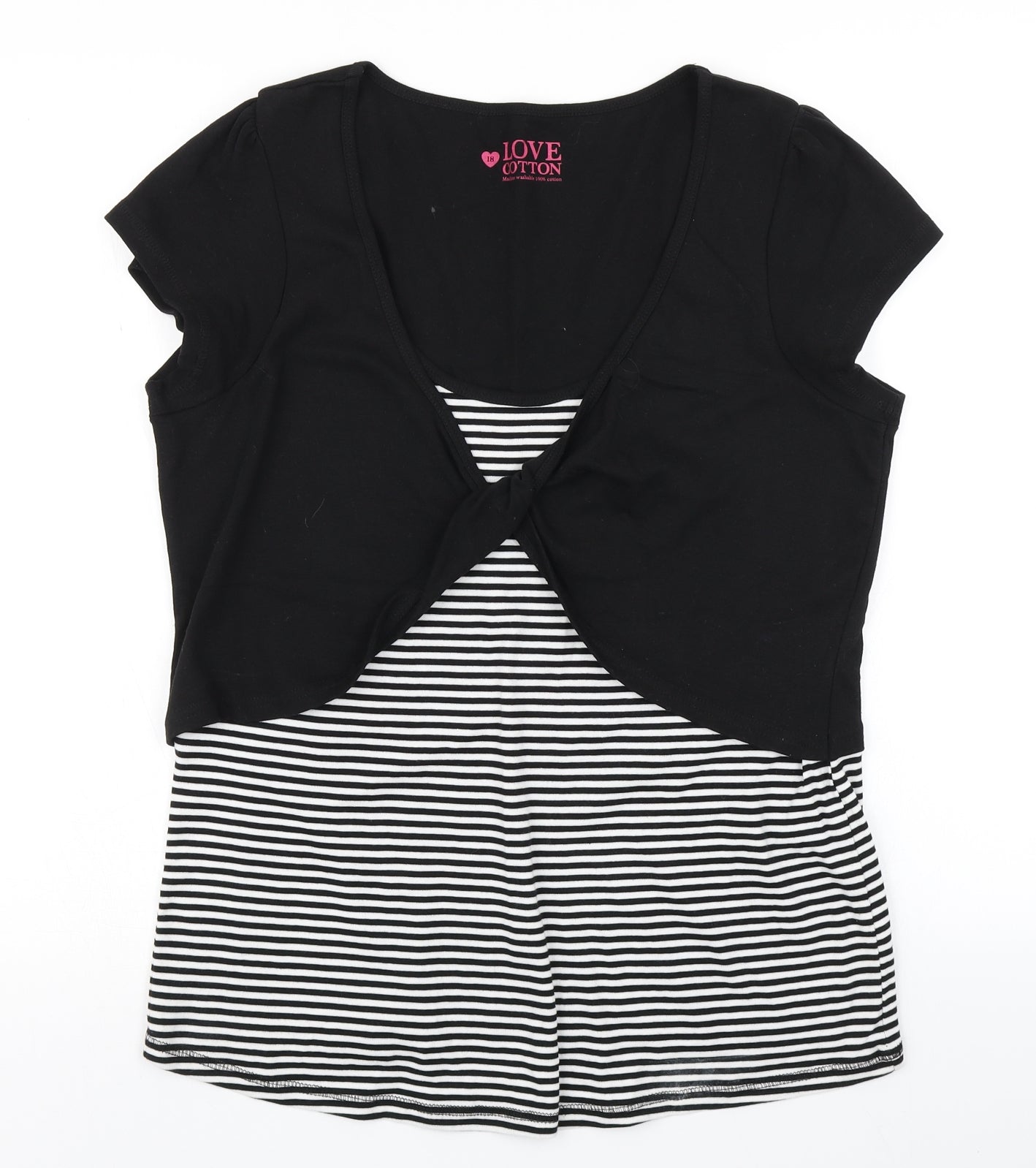 Love Cotton Womens Black Striped  Basic T-Shirt Size 18