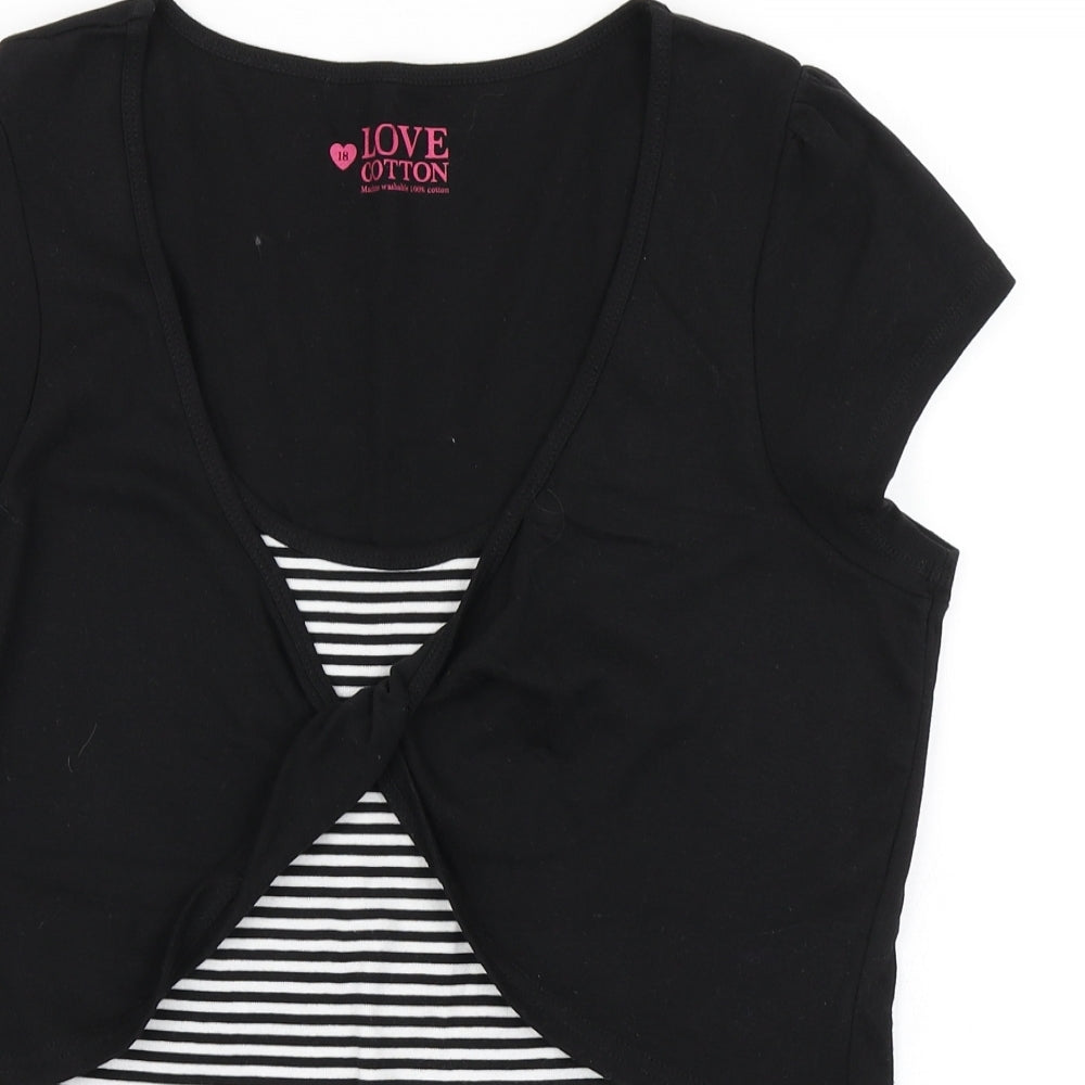 Love Cotton Womens Black Striped  Basic T-Shirt Size 18