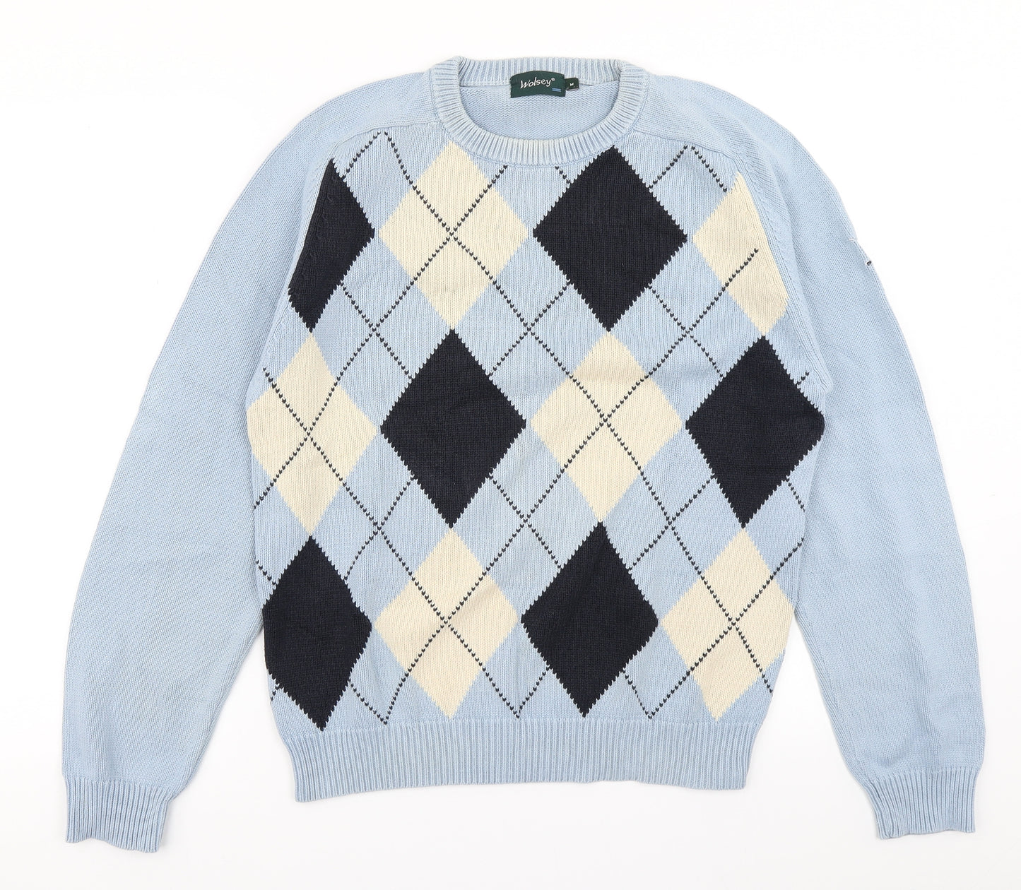 Wolsey Mens Blue Argyle/Diamond Knit Pullover Jumper Size M