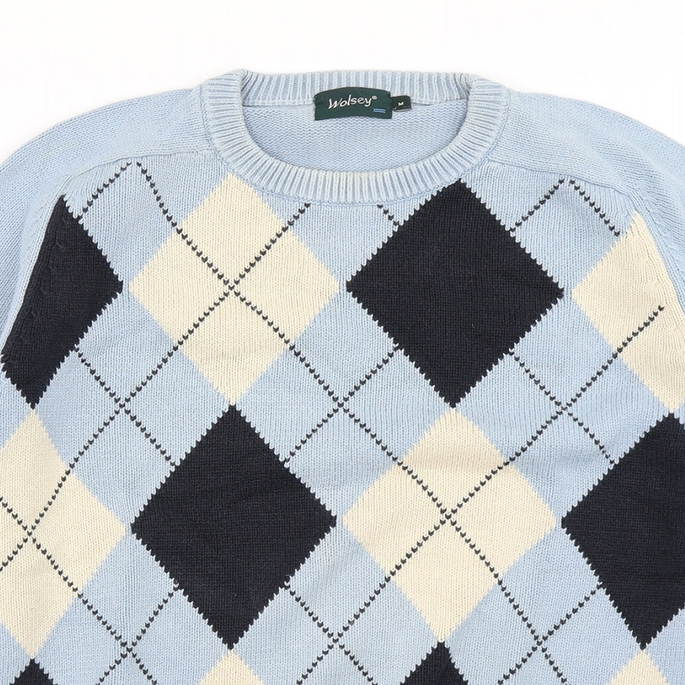 Wolsey Mens Blue Argyle/Diamond Knit Pullover Jumper Size M