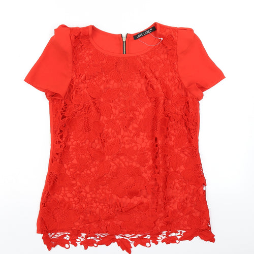 Love Label Womens Red Floral Lace Basic Blouse Size 8