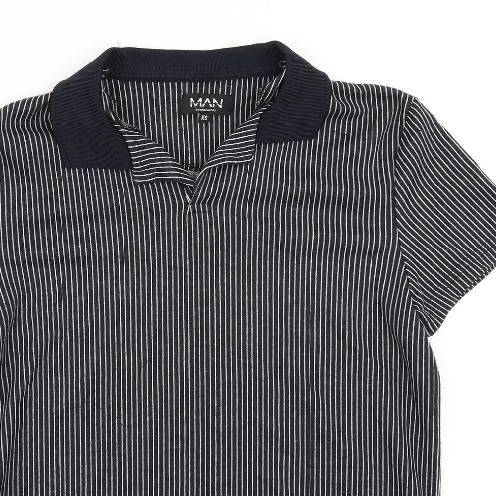 Boohoo MAN Mens Blue Striped   Polo Size XS