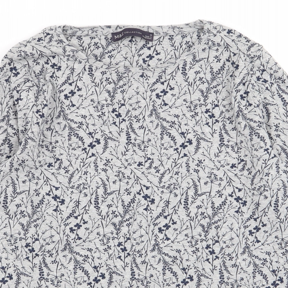 M&S Womens Grey Floral  Basic T-Shirt Size 16