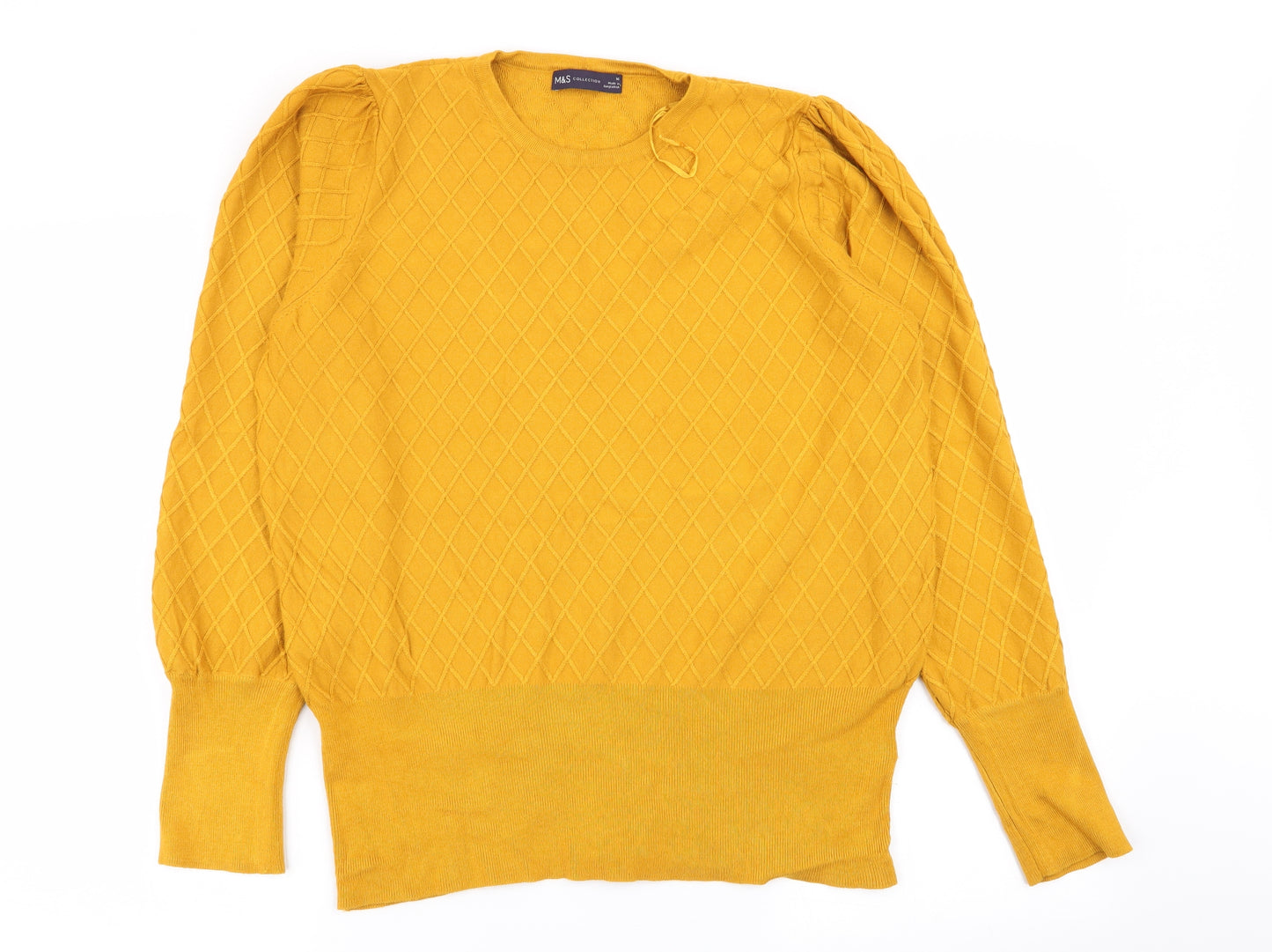 M&S Womens Yellow Argyle/Diamond  Pullover Jumper Size 16
