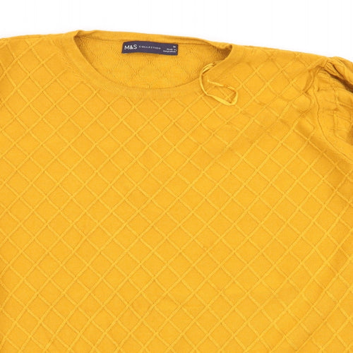 M&S Womens Yellow Argyle/Diamond  Pullover Jumper Size 16