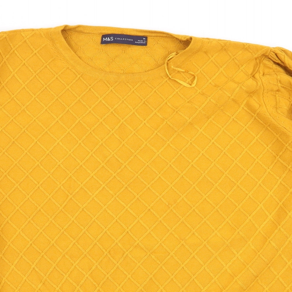 M&S Womens Yellow Argyle/Diamond  Pullover Jumper Size 16