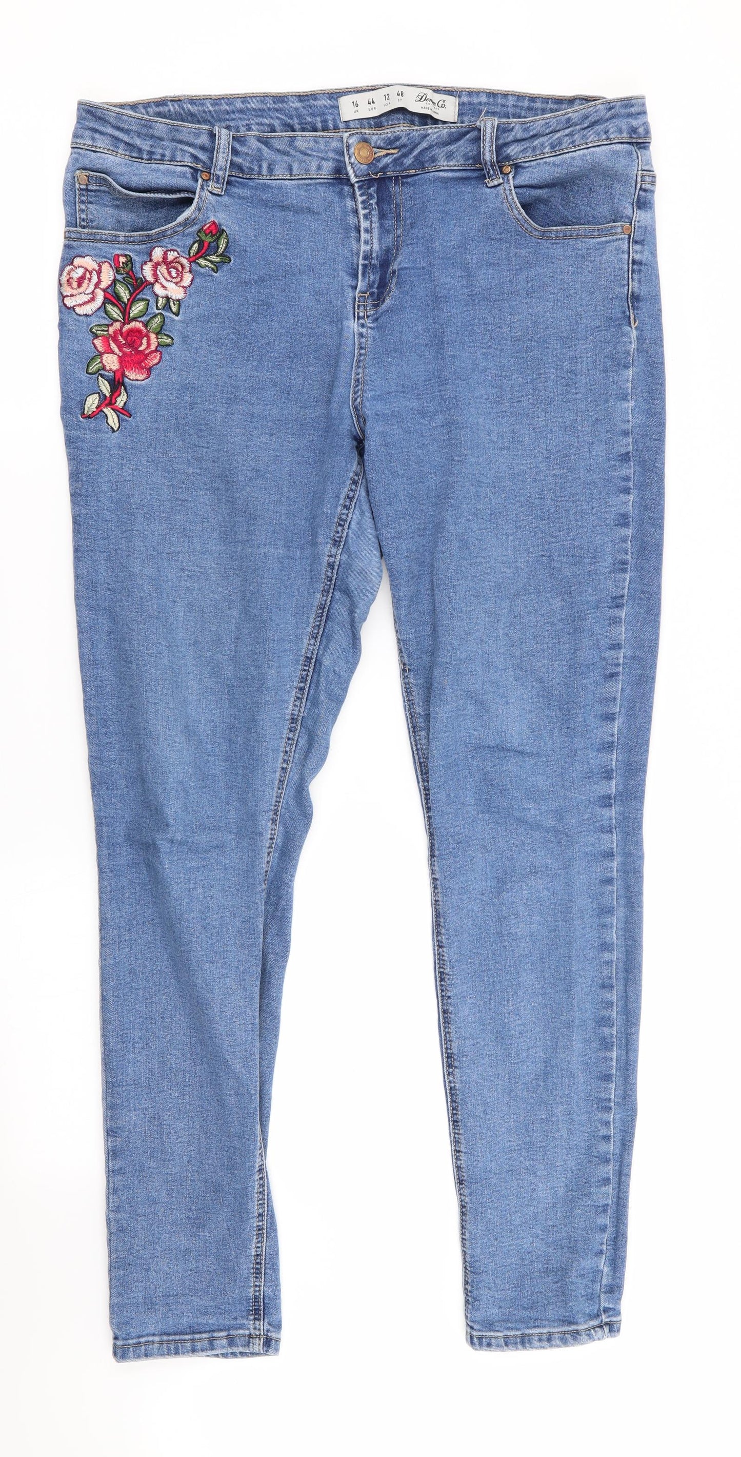 Primark Womens Blue Floral  Skinny Jeans Size 16 L29 in