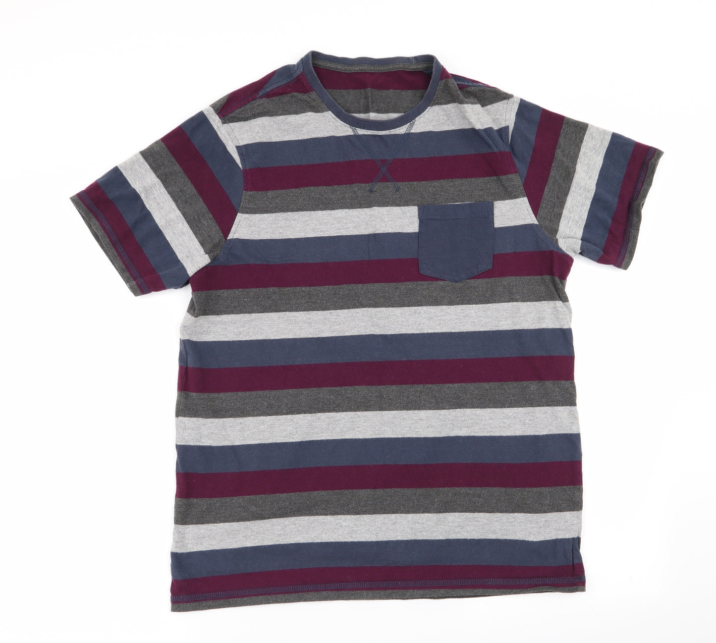 Asda George Mens Multicoloured Striped   T-Shirt Size M