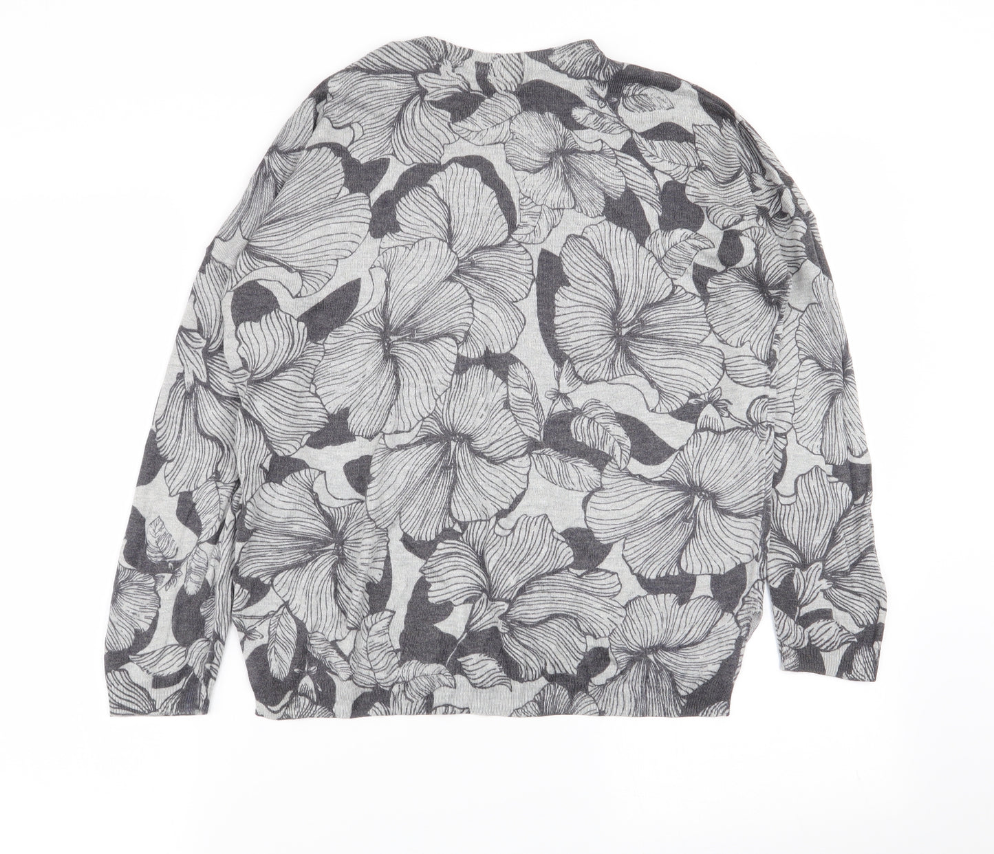 M&S Womens Grey Floral  Basic T-Shirt Size M